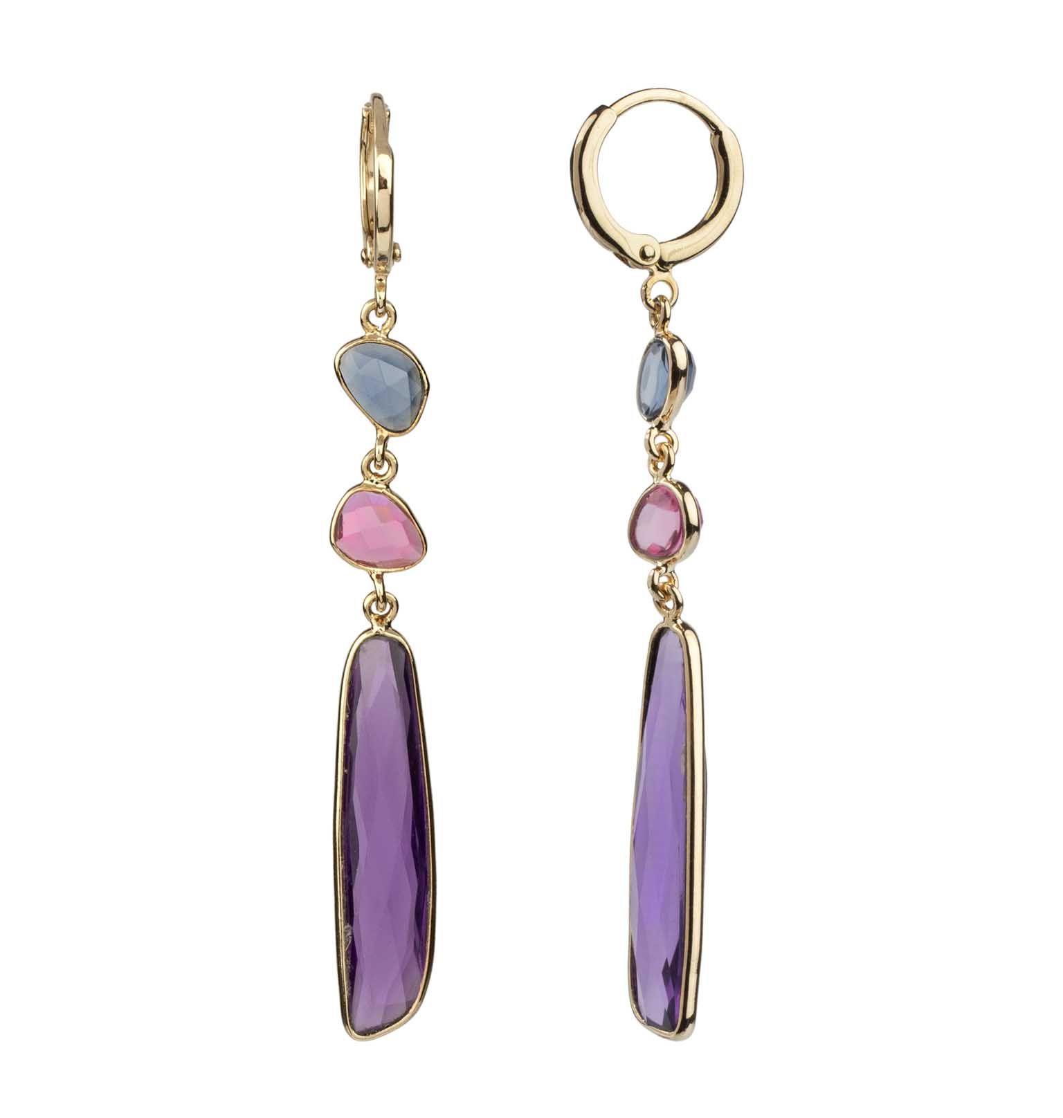 Pendientes Largos Chapados Amatistas