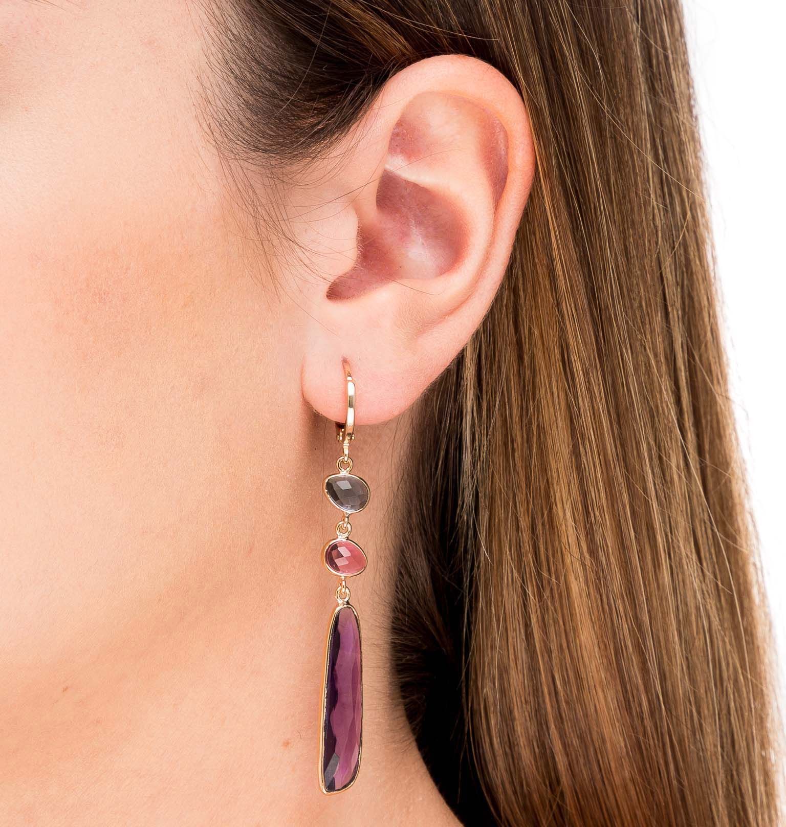 Pendientes Largos Chapados Amatistas - Imagen 2