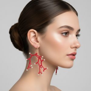 pendientes coral y perlas