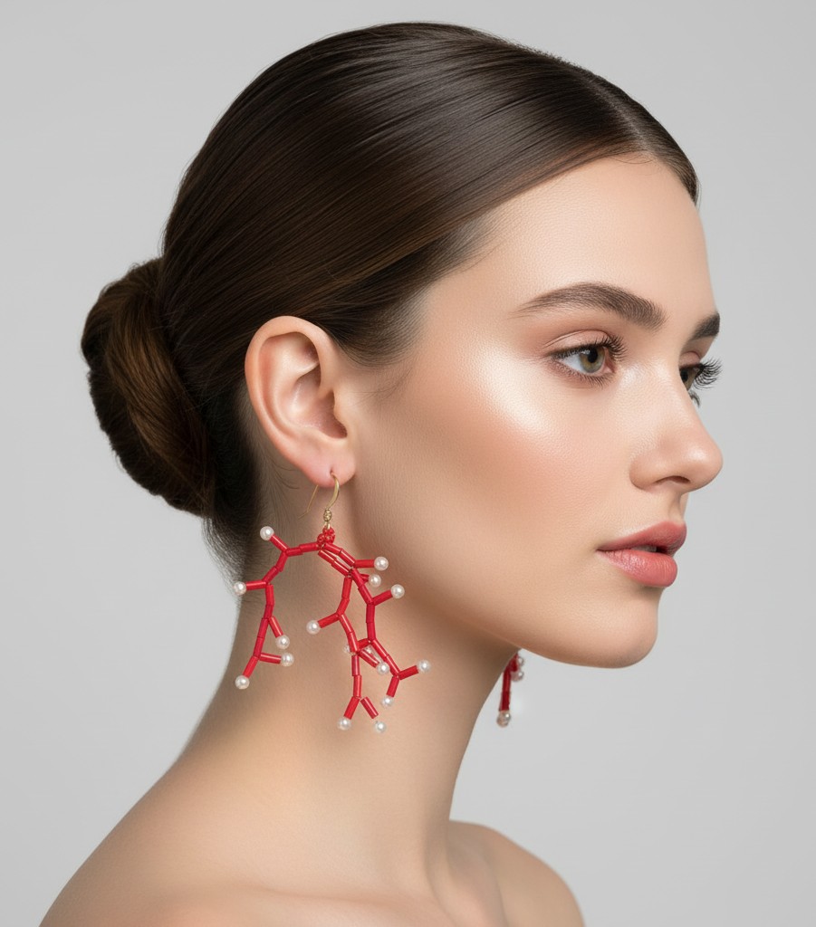 pendientes coral y perlas