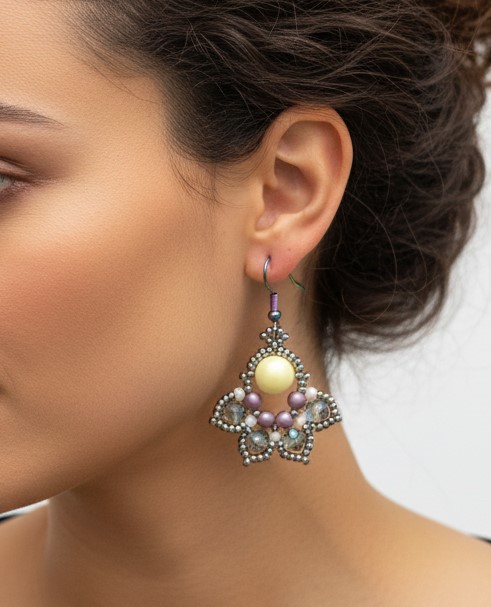 pendiente arac magenta con modelo