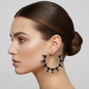 pendientes aros con cuentas negras