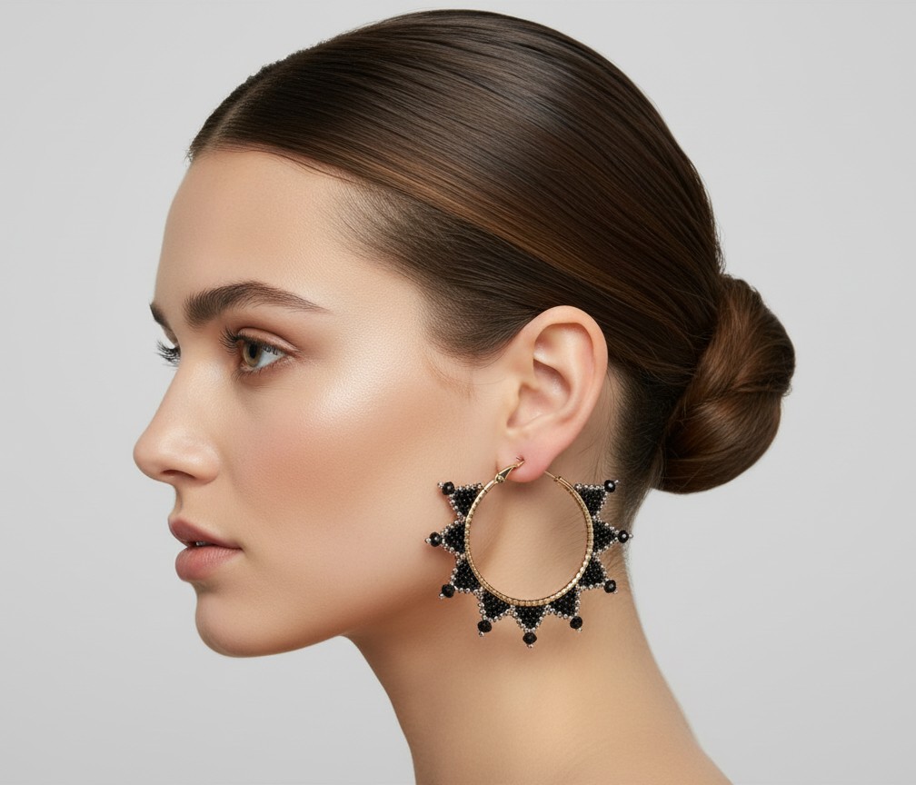 pendientes aros con cuentas negras